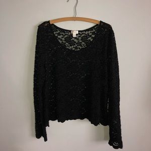 Lace Mesh Black Long Sleeve Shirt